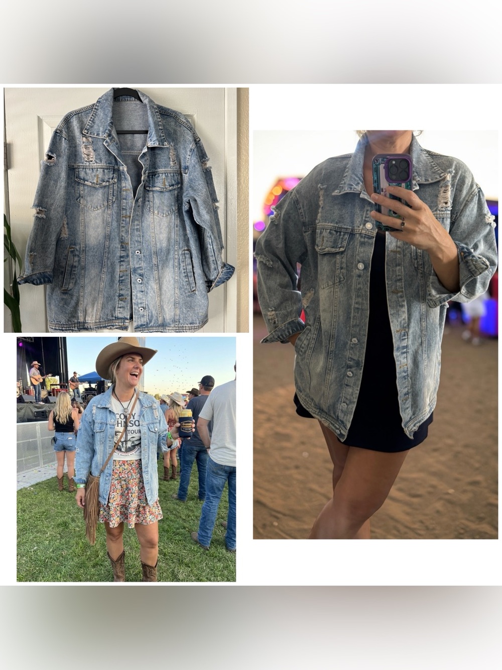 SHEIN Light Blue Acid Washed Distressed Oversized Denim Jacket, 0X